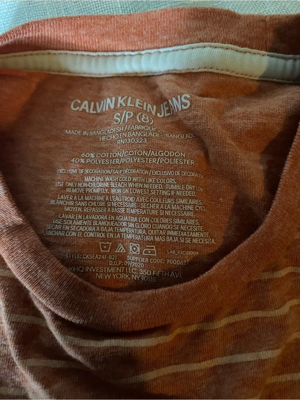 Calvin Klein Kids' Orange & White Striped Short Sleeve Tee